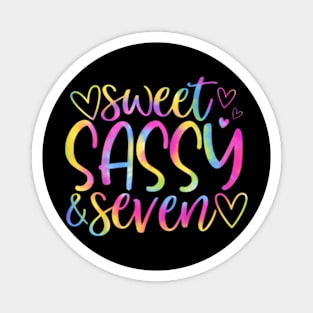 Kids 7Th Birthday Sweet Sassy And Seven Girls 7 Years Old Tie Dye Magnet